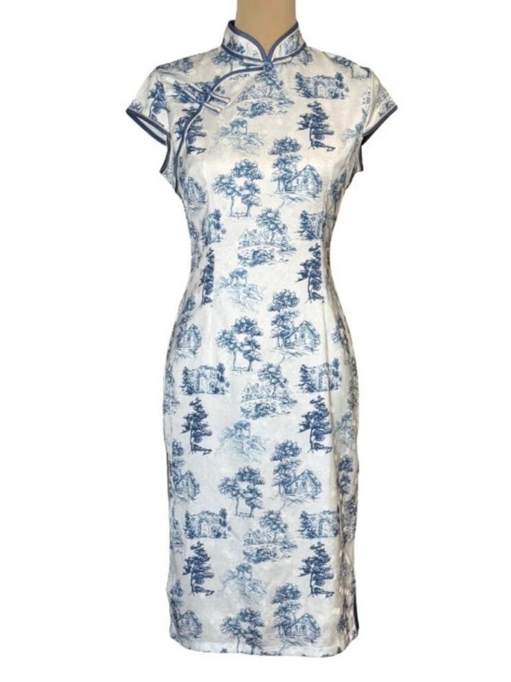 Vintage Silk Cheongsam Dress Sz M Chinoiserie Asian Mandarin Cocktail Dress